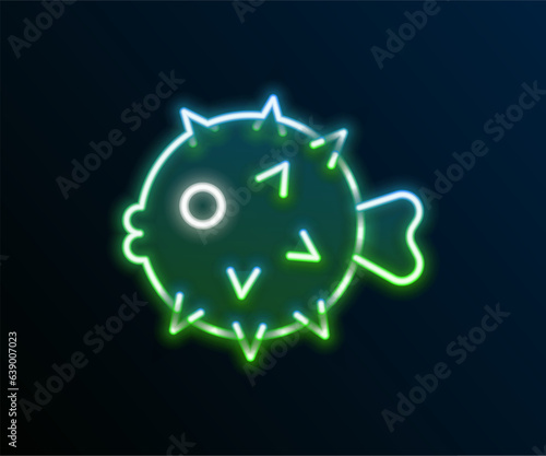 Glowing neon line Fish hedgehog icon isolated on black background. Colorful outline concept. Vector