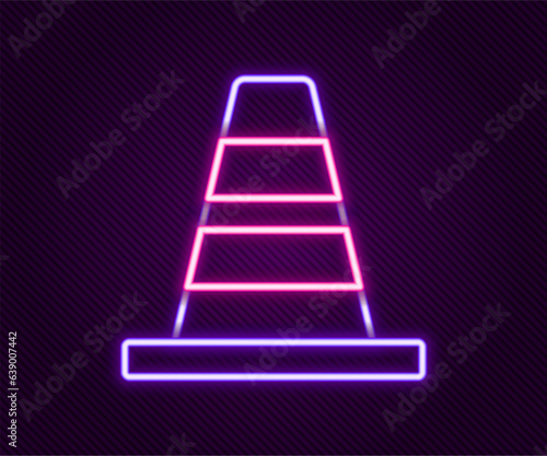 Glowing neon line Traffic cone icon isolated on black background. Colorful outline concept. Vector