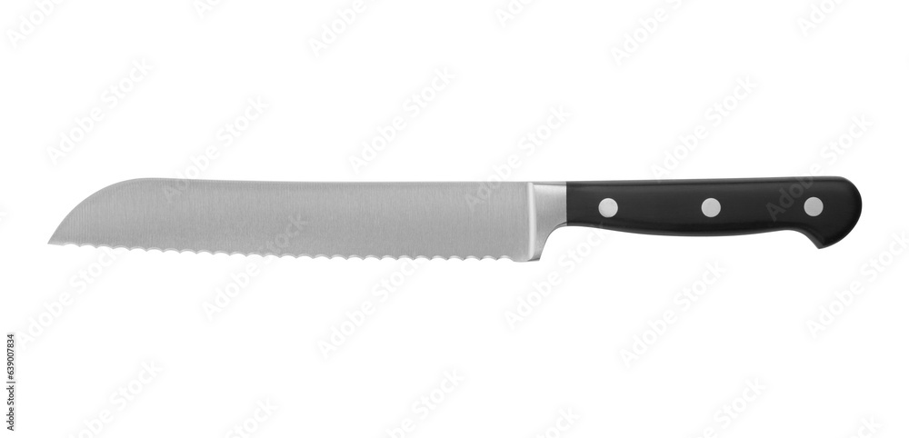 Stainless steel bread kitchen knife isolated on white background