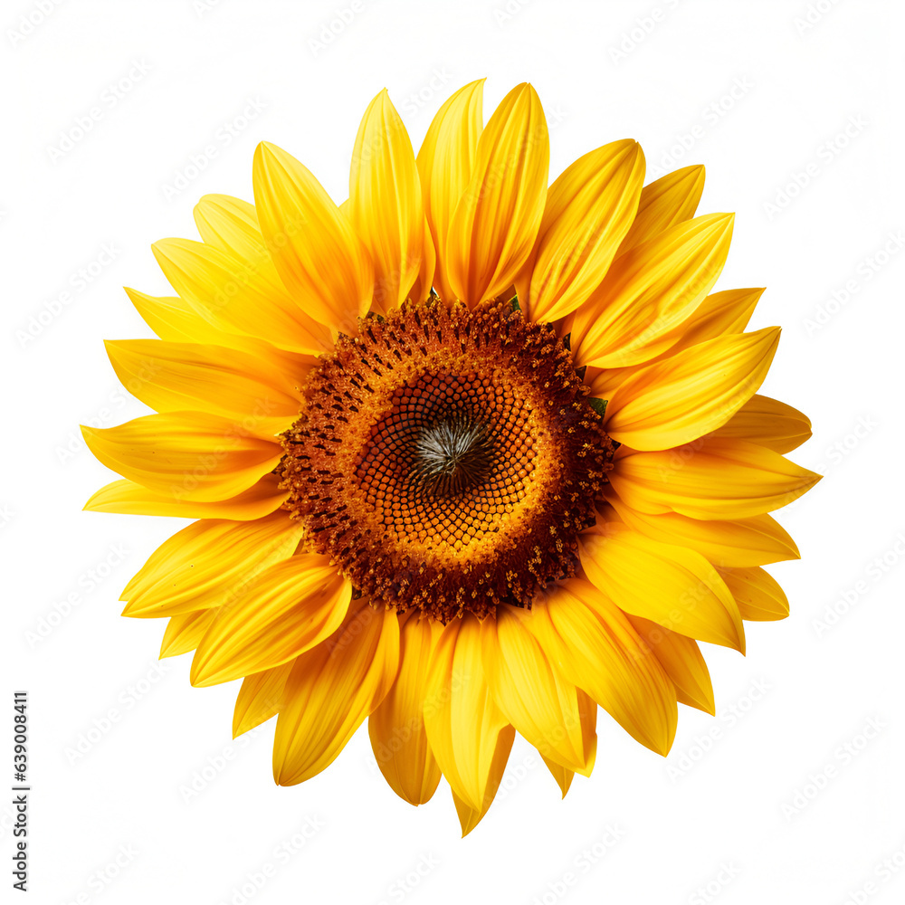 Fototapeta premium Isolated sunflower. One flower on a white background. illustration, AI generation.
