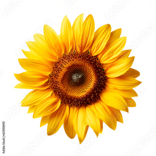 Isolated sunflower. One flower on a white background. illustration, AI generation.