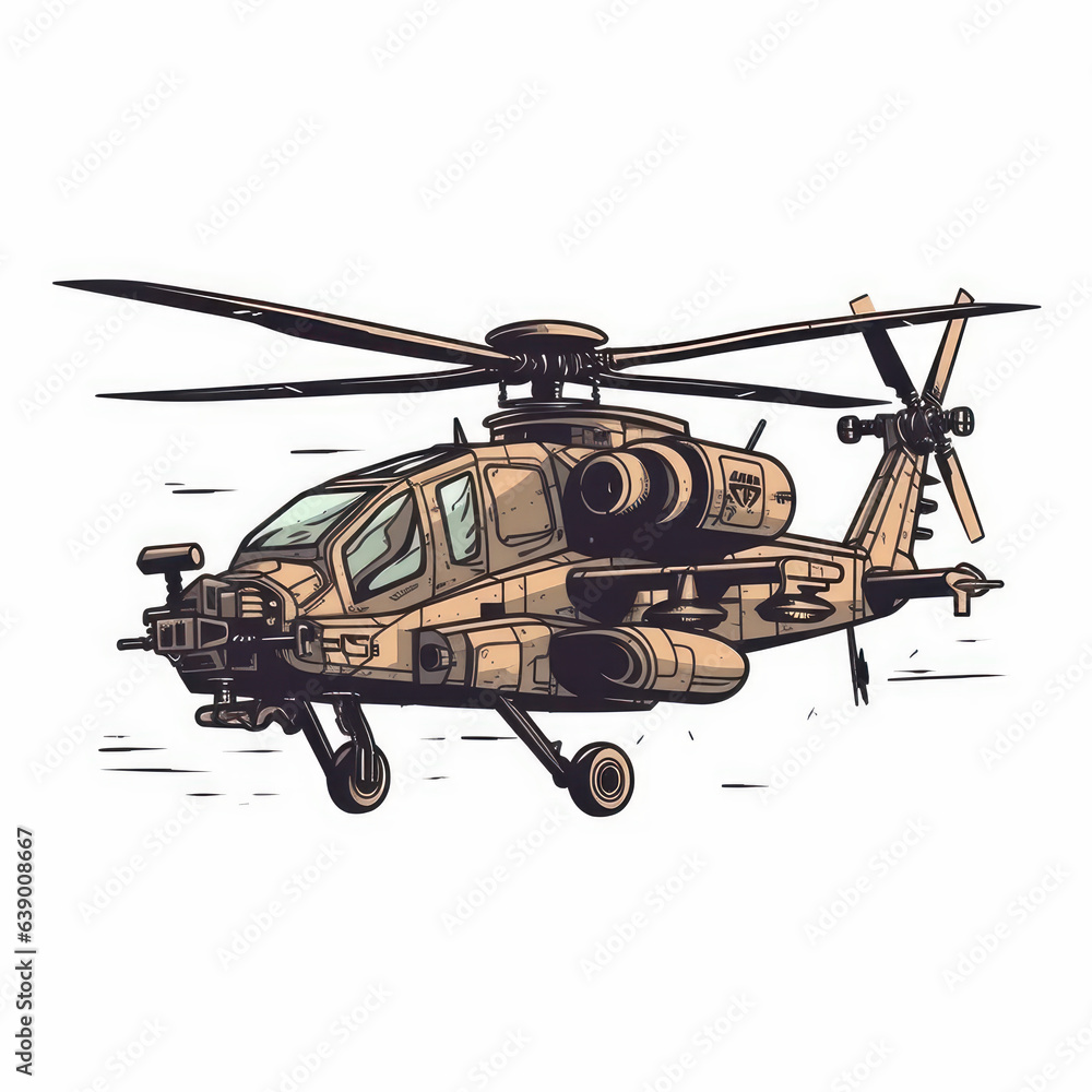 A cartoon illustration of a combat helicopter. Generative AI. A cartoon illustration of a combat helicopter. Generative AI.