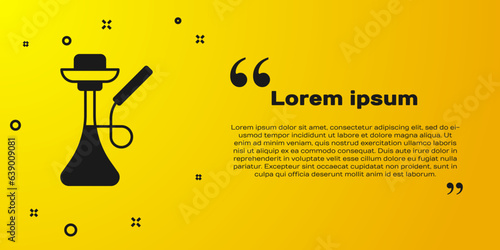 Black Hookah icon isolated on yellow background. Vector