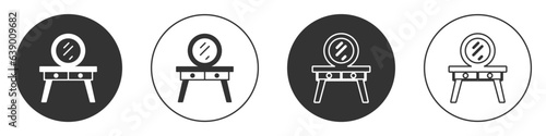 Black Dressing table icon isolated on white background. Circle button. Vector