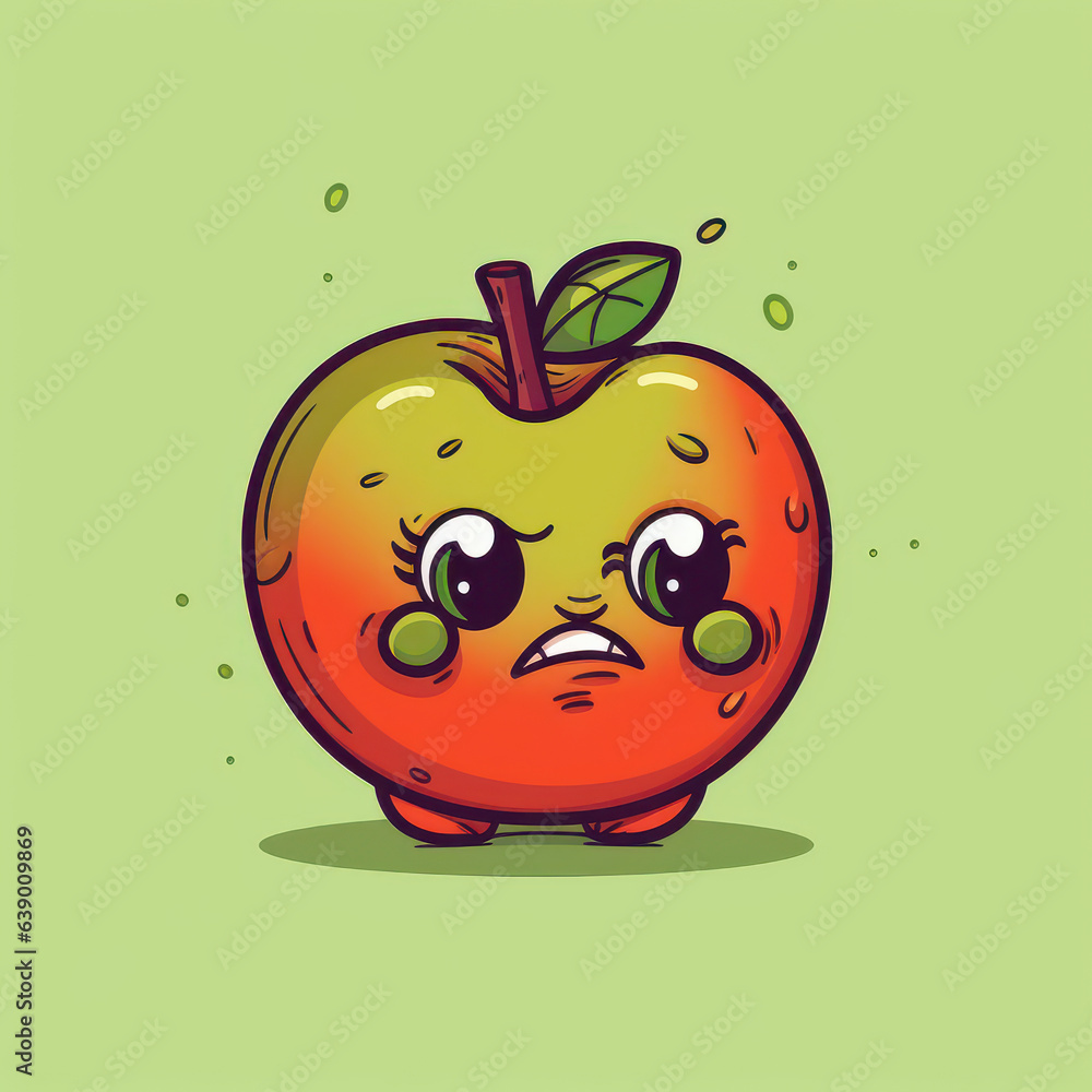 A cartoon illustration of an apple. Generative AI. A cartoon illustration of an apple. Generative AI.
