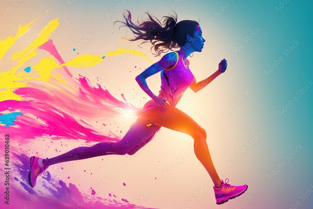 Naklejka premium illustration silhouette A female runner abstract. ai generative