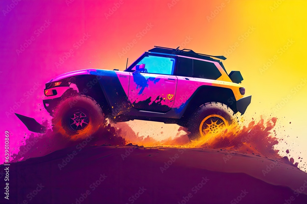Naklejka premium logo style illustration silhouette offroad car. ai generative