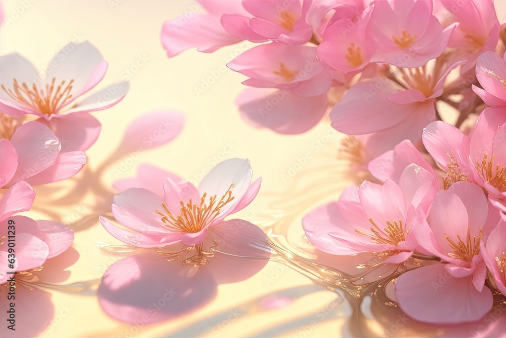 Obraz premium transparent liquid metallic spring flowers. ai generative