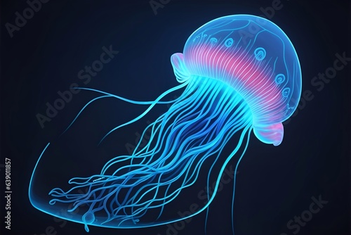 Jelifish neon light. AI generated illustration