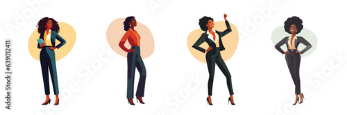 Simple vector illustrations of black women in business suits. Empowering diversity in the corporate world.
