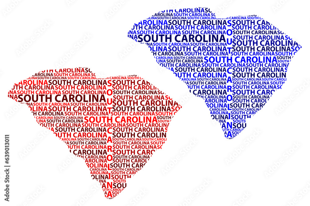 Sketch South Carolina (United States of America) letter text map, South