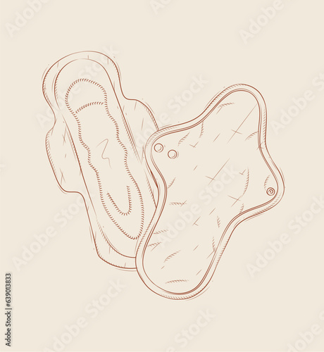 Women regular and reusable sanitary pads composition drawing on beige background