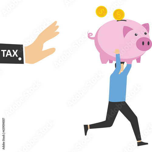 Lift the piggy bank to escape the tax collection, Vector illustration design