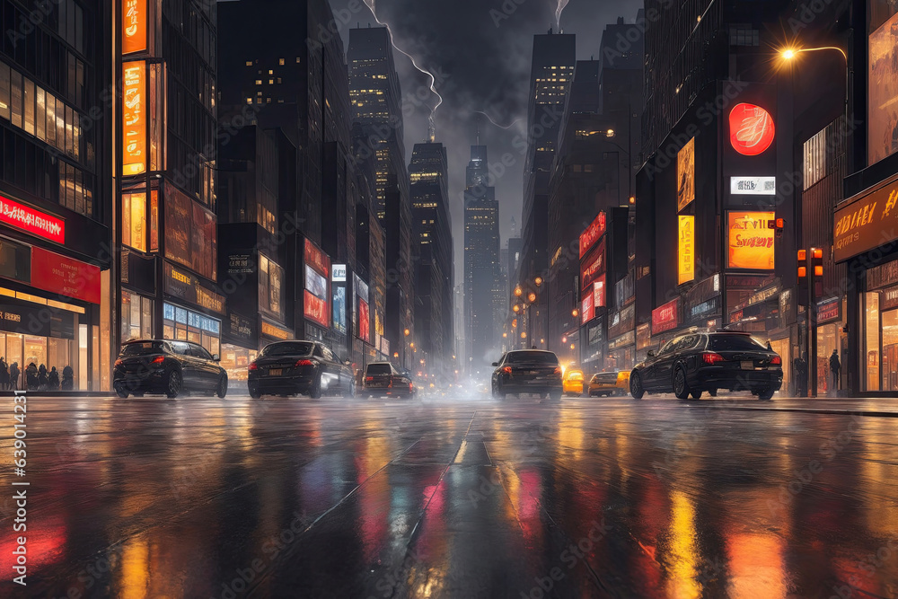 Rainy Gotham at night