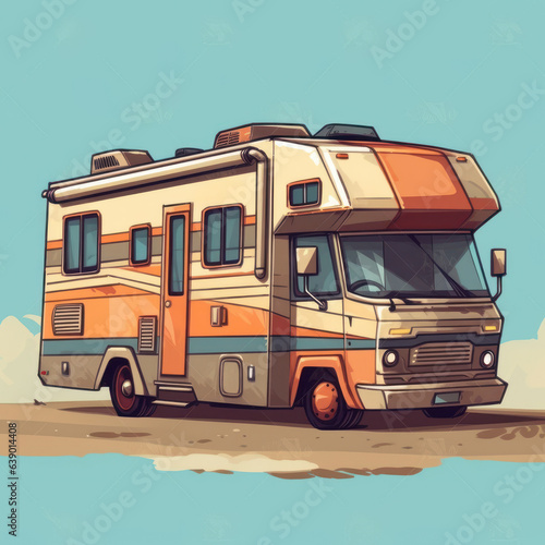 Wallpaper Mural A cartoon illustration of a camper van. Generative AI. Torontodigital.ca