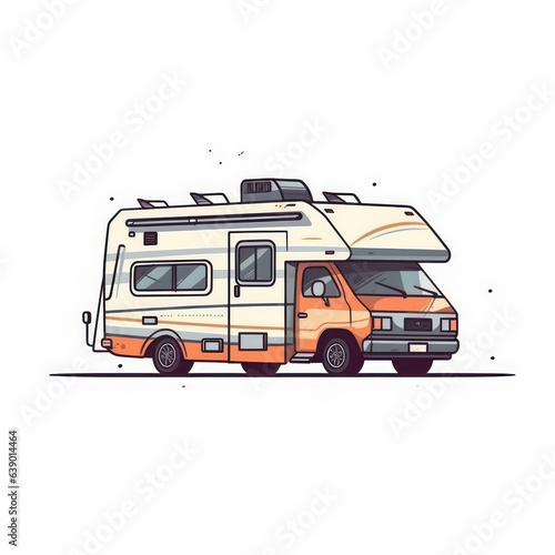 A cartoon illustration of a camper van. Generative AI.