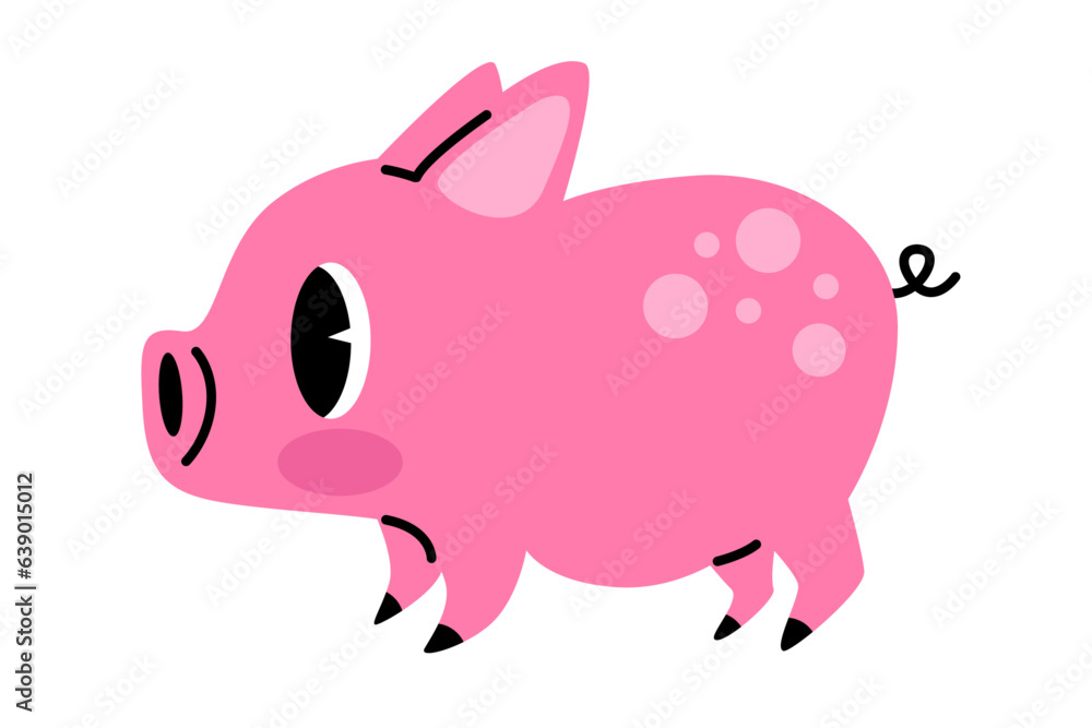 Cute mini pig, or pygmy pig, or teacup pig. Pink piggy cartoon
