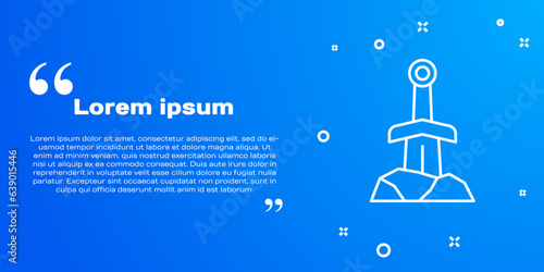 White line Sword in the stone icon isolated on blue background. Excalibur the sword in the stone from the Arthurian legends. Vector