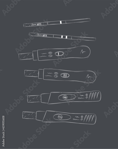 Pregnancy or ovulation tests composition drawing on black background