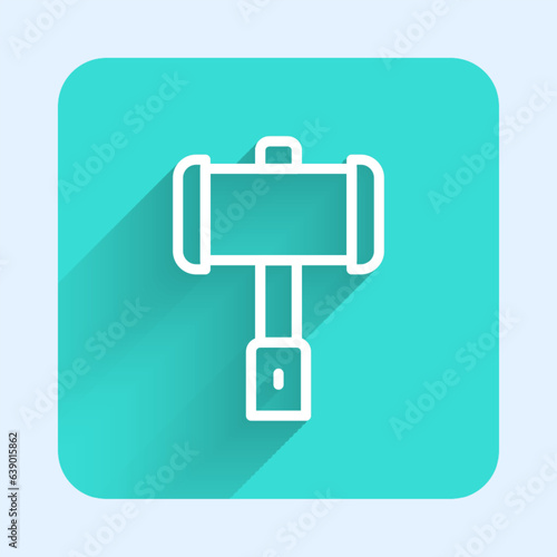 White line Medieval battle hammer icon isolated with long shadow background. Green square button. Vector