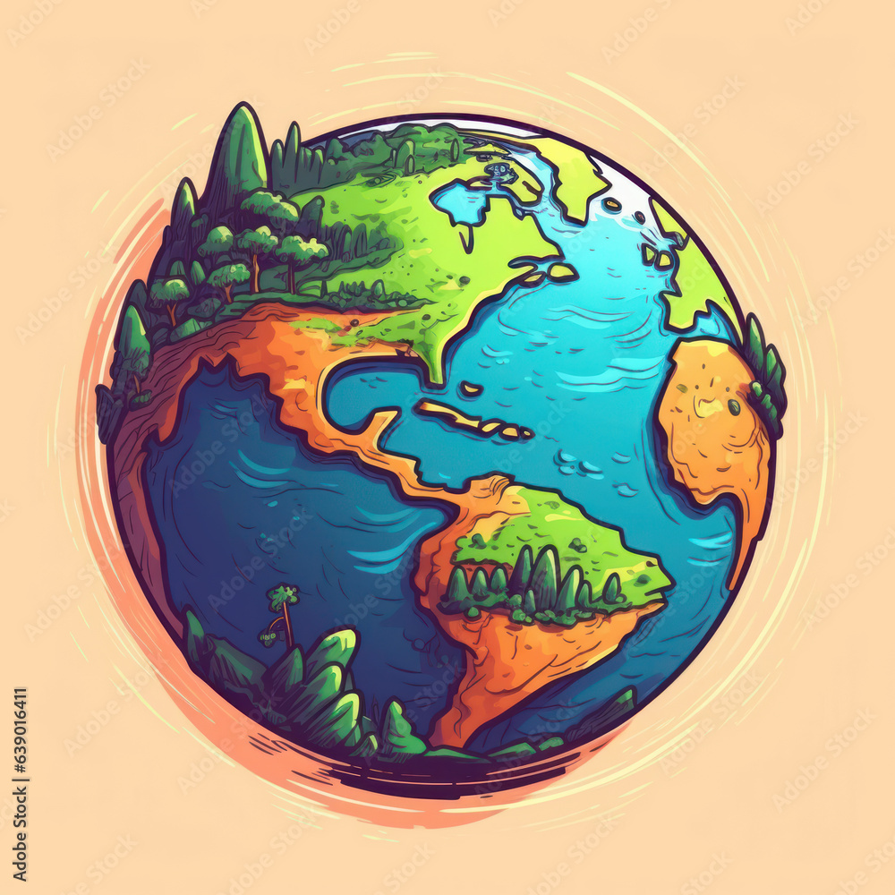 A cartoon illustration of the Planet EARTH. Generative AI. A cartoon illustration of the Planet EARTH. Generative AI.