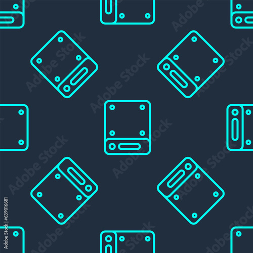 Green line Server, Data, Web Hosting icon isolated seamless pattern on blue background. Vector