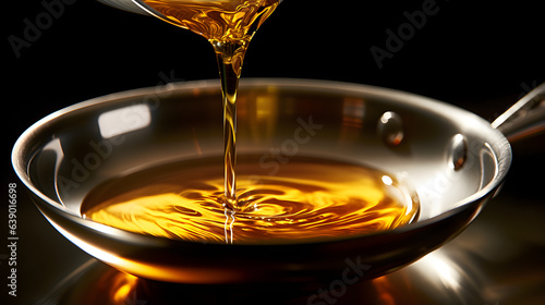 thin stream of oil being poured into a pan