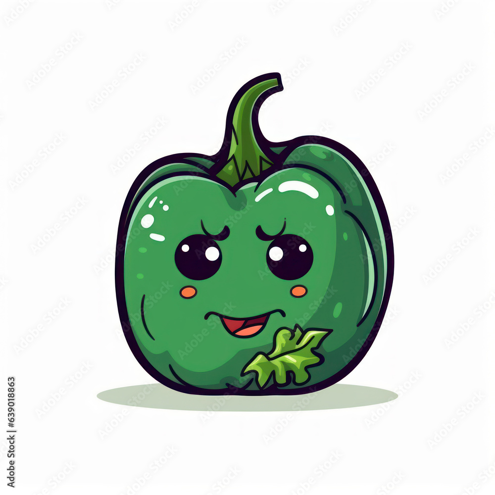 A cartoon illustration of a green bell pepper. Generative AI. A cartoon illustration of a green bell pepper. Generative AI.