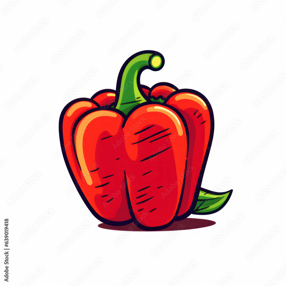 A cartoon illustration of a red bell pepper. Generative AI. A cartoon illustration of a red bell pepper. Generative AI.