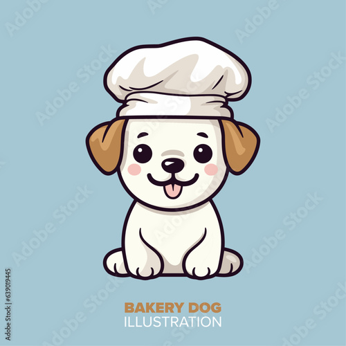 Cute bakery dog cartoon vector icon illustration. Animal nature icon concept isolated vector. Dog bakers hat flat cartoon style.