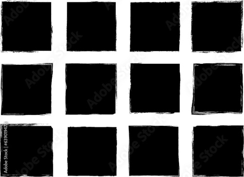 Black Square Shapes, Grunge Distressed Vector Elements for Graphic Design, Labels and Backgrounds