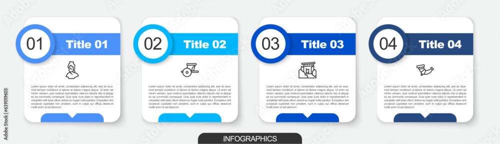 Set line Ancient bust sculpture, chariot, ruins and Hunting horn. Business infographic template. Vector Set line Ancient bust sculpture, chariot, ruins and Hunting horn. Business infographic template. Vector