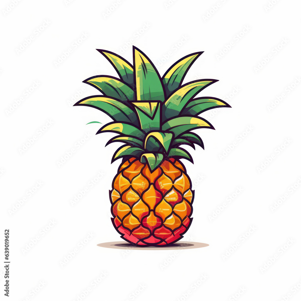 A cartoon illustration of a pineapple. Generative AI. A cartoon illustration of a pineapple. Generative AI.