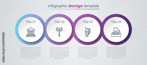 Set line Parthenon, Medieval axe, Ancient amphorae and Greek trireme. Business infographic template. Vector