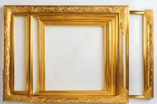 antique gold colored picture frame on white background