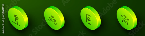 Set Isometric line Satellite dish, Wireless gamepad, Cloud technology data and Smart drone system icon. Vector