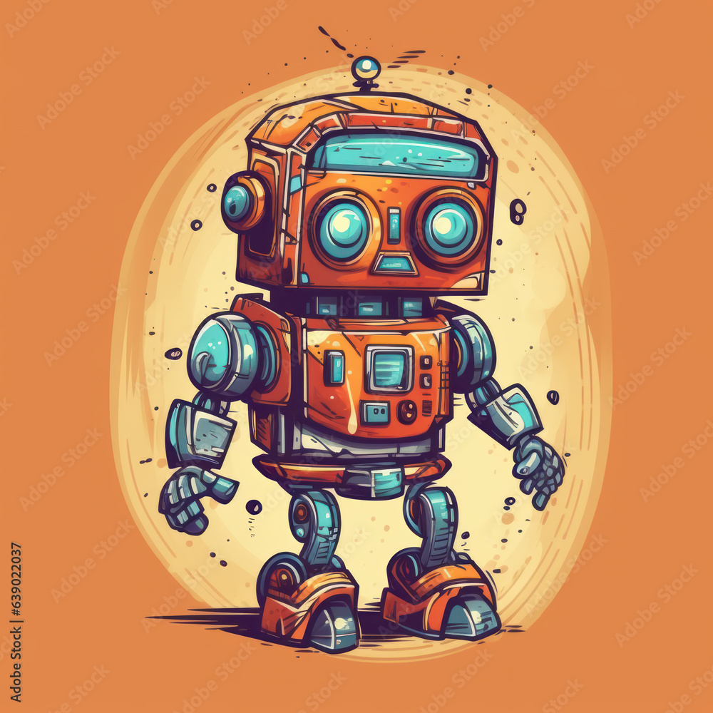 Illustration of a cartoon of a robot. Generative AI.