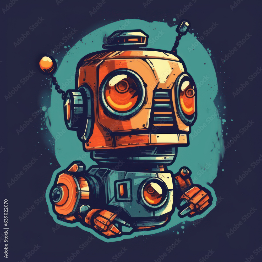 Illustration of a cartoon of a robot. Generative AI. Illustration of a cartoon of a robot. Generative AI.