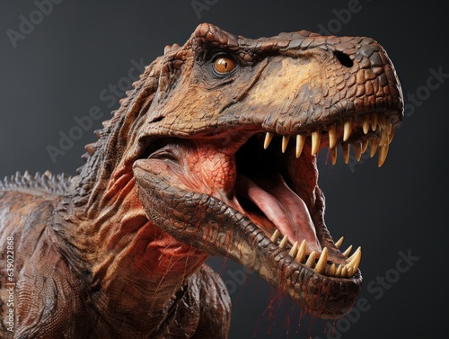 dinosaur tyrannosaurus on black background, close-up. 3d illustration © korkut82