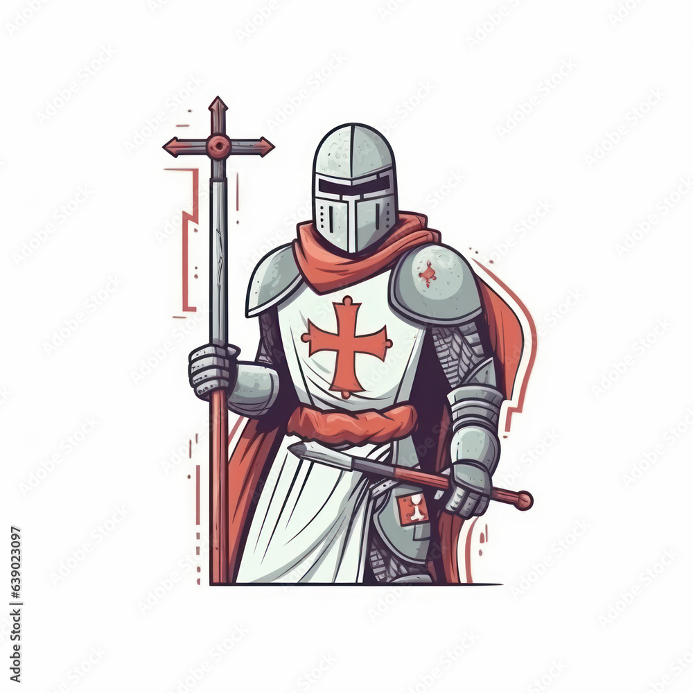 Obraz premium Cartoon illustration of a Templar warrior. Generative AI.