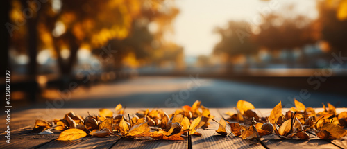 fall or autumn background table with maple leaf