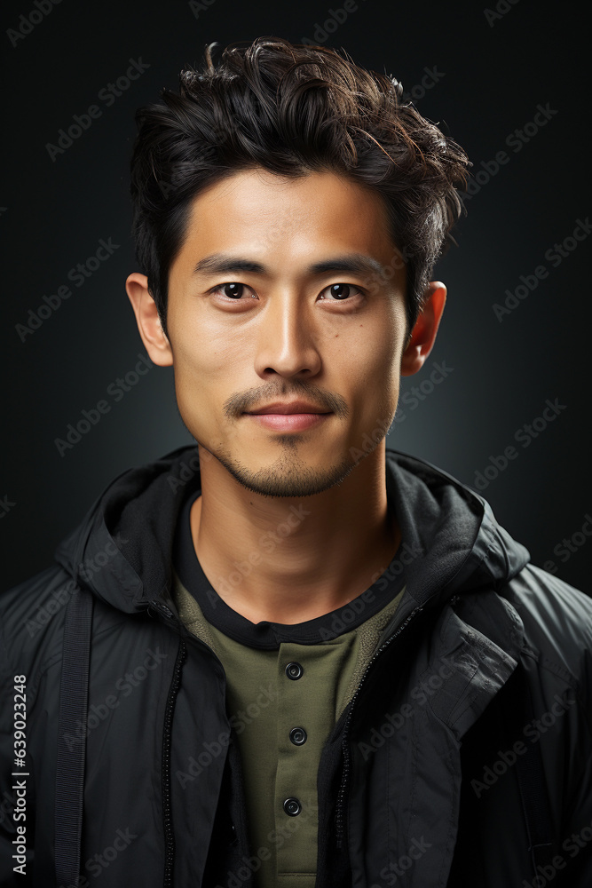Obraz premium portrait of a young asian man on black background