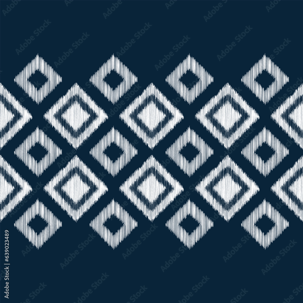 Ethnic Ikat fabric pattern geometric style.African Ikat embroidery Ethnic oriental pattern blue background. Abstract,vector,illustration.Texture,clothing,frame,decoration,carpet,motif.