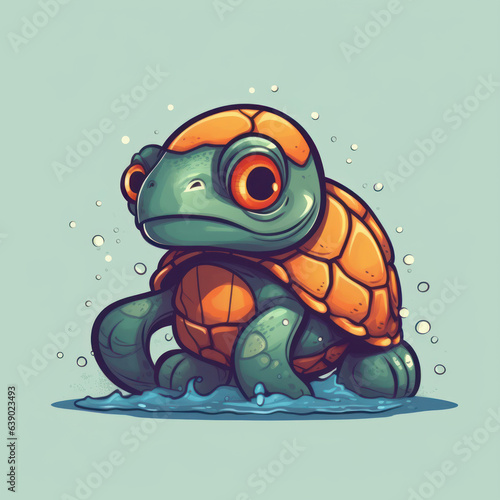 Cartoon illustration of a turtle. Generative AI.