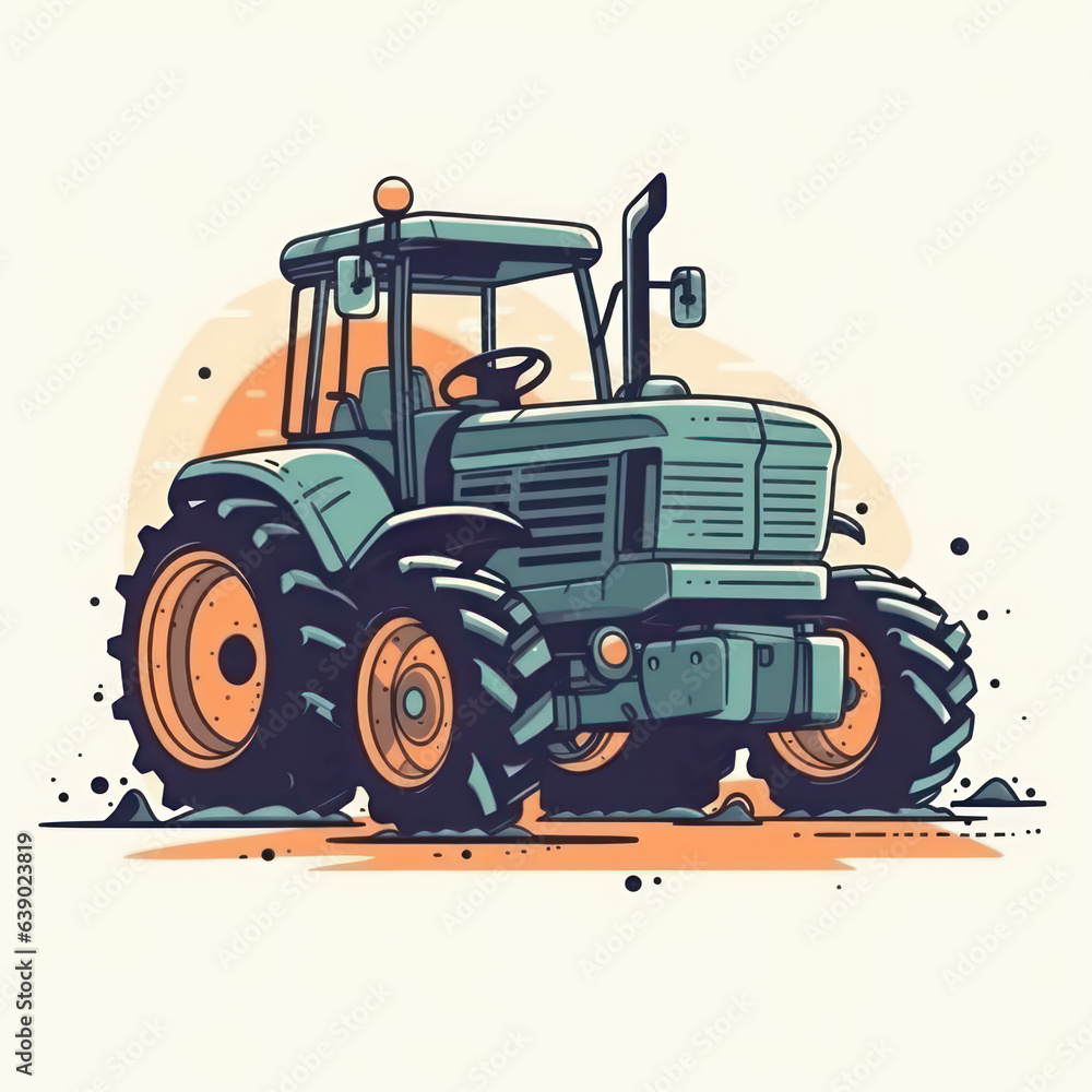 Cartoon illustration of a Yellow Tractor. Generative AI. Cartoon illustration of a Yellow Tractor. Generative AI.