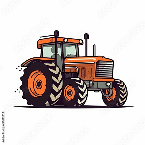 Cartoon illustration of a Yellow Tractor. Generative AI.