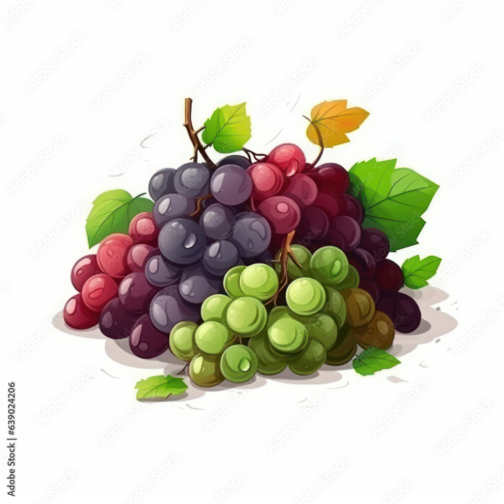Cartoon illustration of a bunch of grapes. Generative AI.