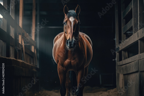 Beautiful horse in the stable, the concept of horse breeding, caring for animals. Generative Ai, Ai. © Sebastian