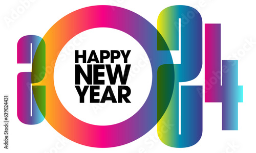 2024 - Carte de vœux au graphisme typographique moderne avec des dégradés de couleurs vives pour annoncer la nouvelle année en langue anglaise.