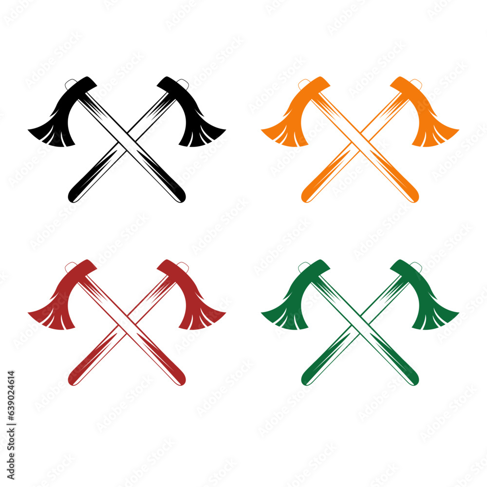 Crossed Axes Logo Set. Embodies strength and craftsmanship, ideal for
